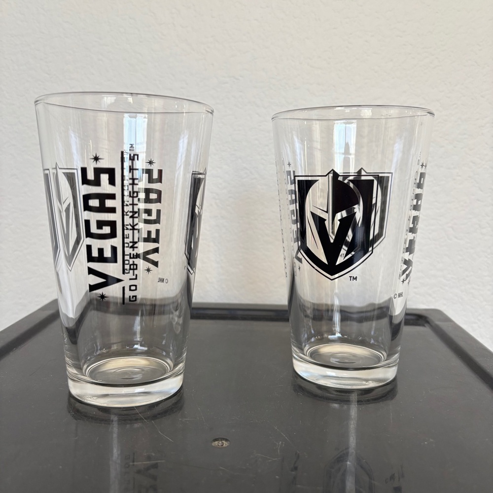 Vegas Golden Knights Glasses Clear Black Pint VGK Logo NHL Hockey Lot Bundle 2